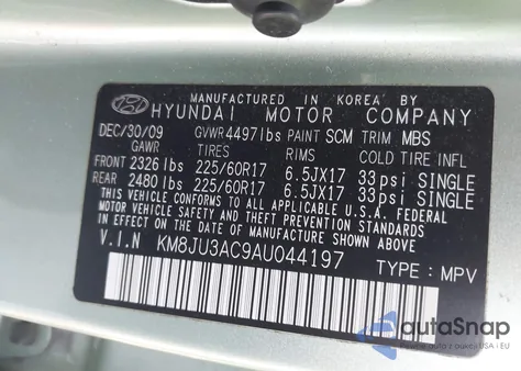 2010 Hyundai Tucson Gls from USA, damaged, VIN KM8JU3AC9AU044197